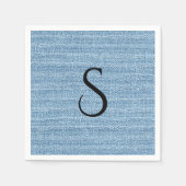 Elegante Faux-Leinen Blau Monogramm Hochzeit Serviette (Vorderseite)
