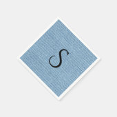 Elegante Faux-Leinen Blau Monogramm Hochzeit Serviette (Ecke)