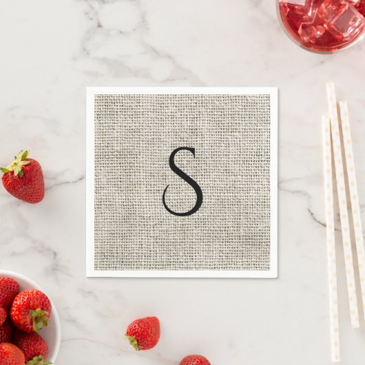 Elegante Faux-Linene schwarze Monogramm-Hochzeit Serviette (Beispiel)