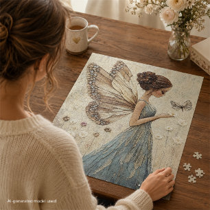 Elegante Fee & Schmetterling Mosaik Fantasie in Bl Puzzle
