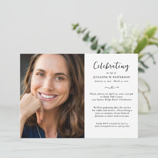 Elegante Feier des Fotos des Lebens Gedicht Einladung (Stehend Vorderseite)