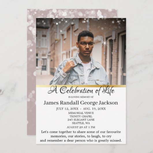 Elegante Feier des Lebens Geschmackvolle Beerdigun Einladung (Vorne/Hinten)