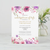 Elegante Feier des Lebens Rosa Wasserfarben Einladung (Stehend Vorderseite)