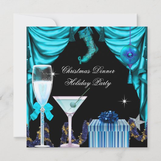 Elegante Feier Weihnachten Blue White Drinks Einladung (Vorderseite)