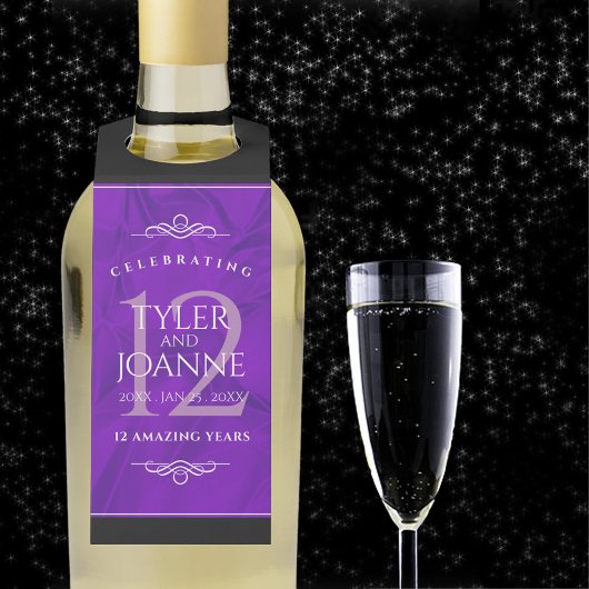 Elegante Feier zum 12. Geburtstag der Seidenhochze Flaschenanhänger