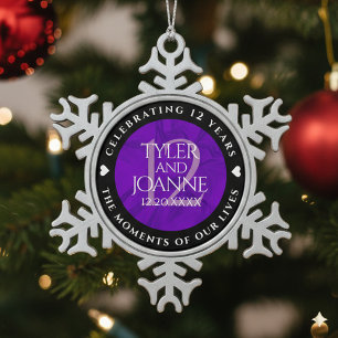 Elegante Feier zum 12. Geburtstag der Seidenhochze Schneeflocken Zinn-Ornament