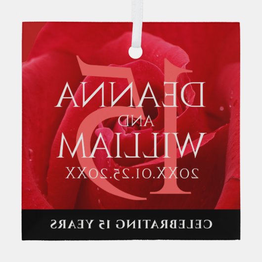 Elegante Feier zum 15. Rose Ornament Aus Glas (Rückseite)