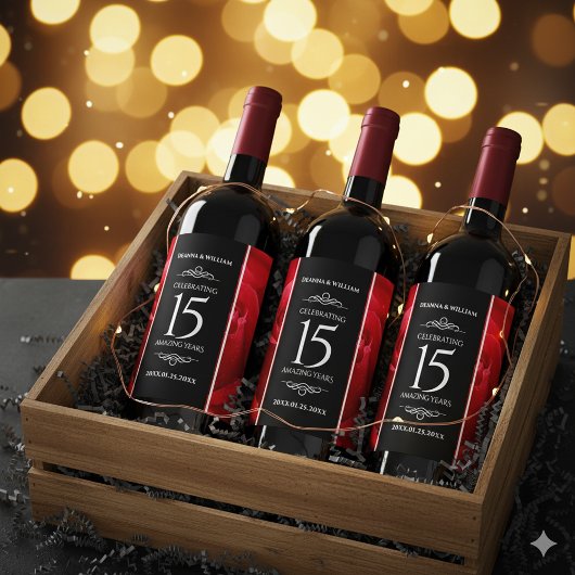 Elegante Feier zum 15. Rose Weinetikett