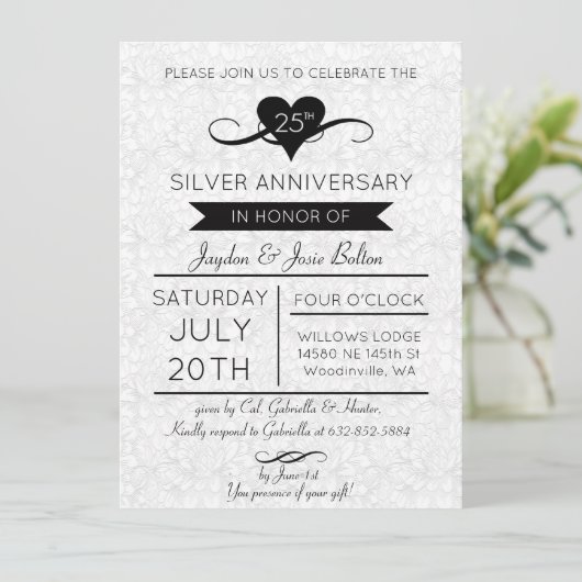 Elegante Feier zum 25. Jahrestag Einladung (Stehend Vorderseite)