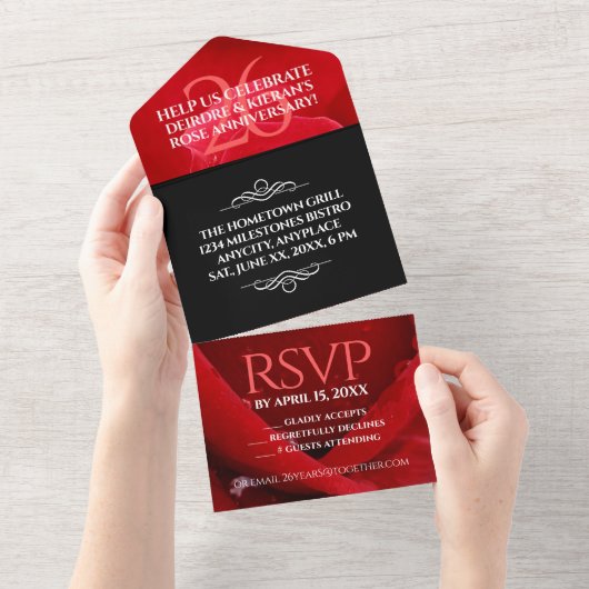 Elegante Feier zum 26. Rose All In One Einladung (Abreißen)