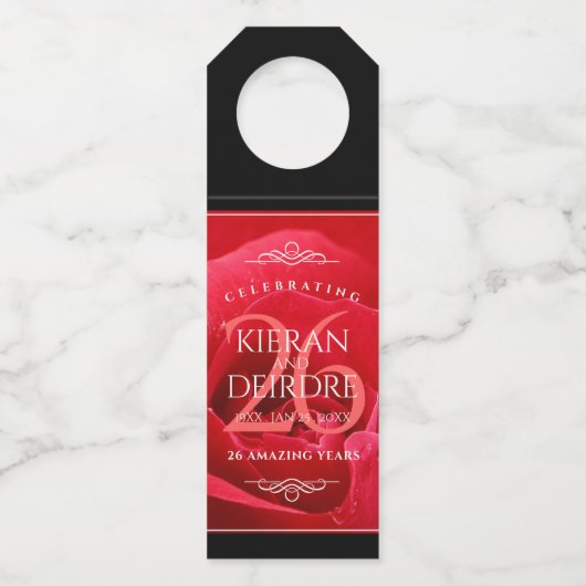 Elegante Feier zum 26. Rose Flaschenanhänger (Vorderseite)