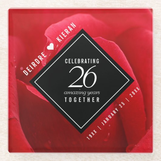 Elegante Feier zum 26. Rose Glasuntersetzer (Vorderseite)