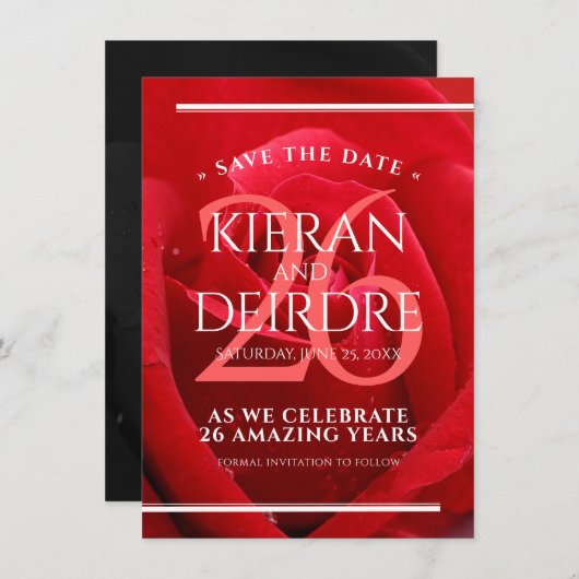 Elegante Feier zum 26. Rose Save The Date (Vorne/Hinten)