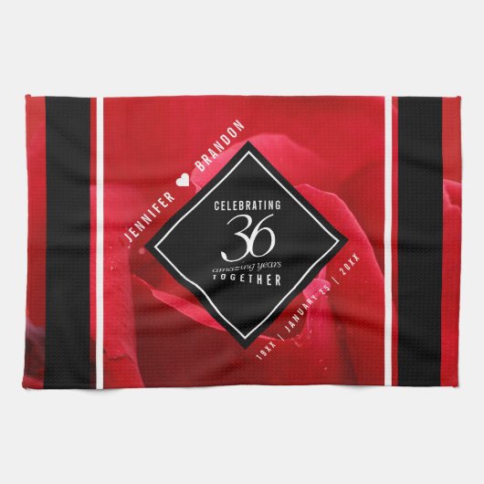 Elegante Feier zum 36. Rose Geschirrtuch (Horizontal)