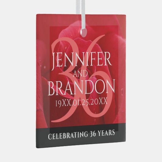 Elegante Feier zum 36. Rose Ornament Aus Glas (Vorderseite Rechts)