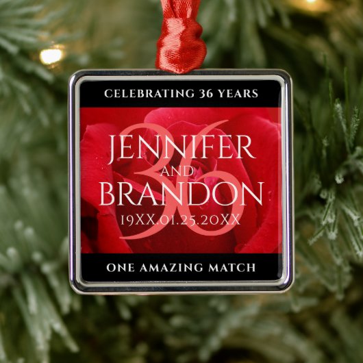 Elegante Feier zum 36. Rose Ornament Aus Metall (Baum)