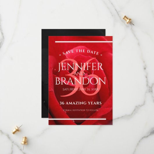 Elegante Feier zum 36. Rose Save The Date (Vorderseite/Rückseite Beispiel)