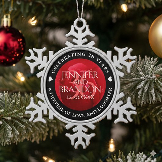Elegante Feier zum 36. Rose Schneeflocken Zinn-Ornament