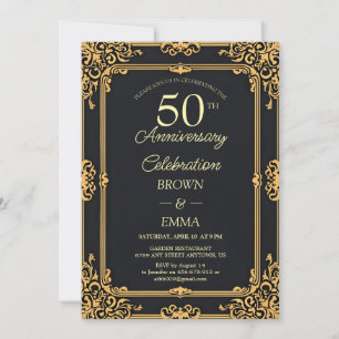 Elegante Feier zum 50. Jubiläum in Schwarz und Gol Einladung