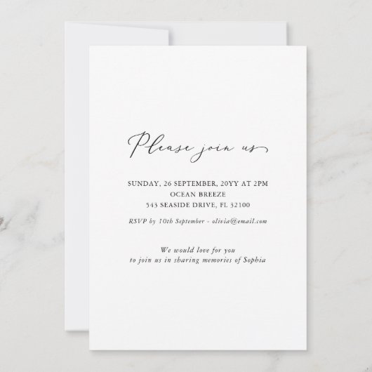 Elegante Feier zum Foto Gedenkfeier Einladung (Rückseite)