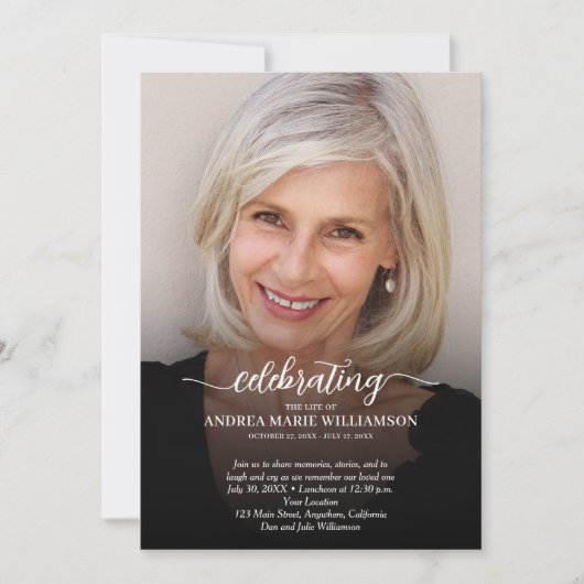 Elegante Feier zum Gedenken an die Beerdigung des Einladung (Vorderseite)