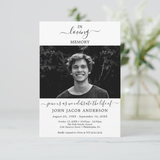 Elegante Feier zum Leben Einladung mit Foto (Stehend Vorderseite)