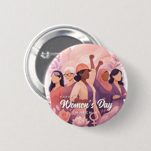 Elegante Feier zum Tag der Frau Blumen 8. März Button
