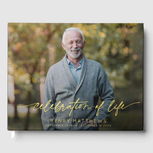 Elegante Feier zur Beerdigung von Life Script Foto Gästebuch (Vorderseite)