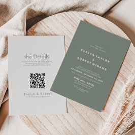 Elegante feierliche Grüne Front- und Backenhochzei Einladung