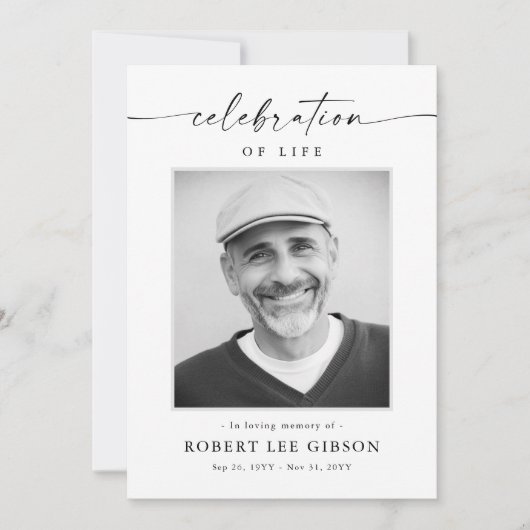 Elegante Feierlichkeiten zum Foto Beerdigung Einladung (Vorderseite)