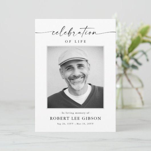 Elegante Feierlichkeiten zum Foto Beerdigung Einladung (Stehend Vorderseite)