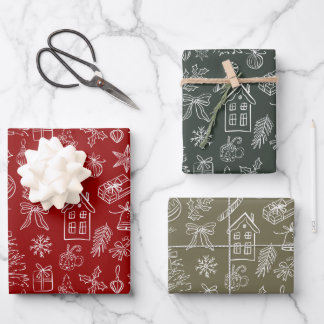 Elegante Feiertags-Doodle Geschenkpapier Set