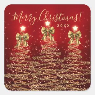 Elegante Feiertags-Gold-Rot-Weihnachtsbäume mit Sc Quadratischer Aufkleber