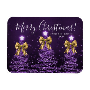 Elegante Feiertags-Lila-Weihnachtsbäume Gold Magnet