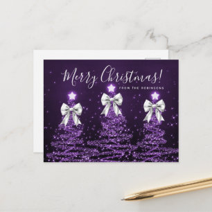 Elegante Feiertags-Lila-Weihnachtsbäume mit Silber Postkarte