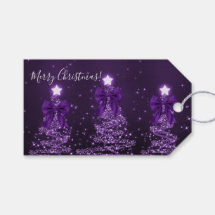 Elegante Feiertags-Lila-Weihnachtsbäume-Schleifen Geschenkanhänger