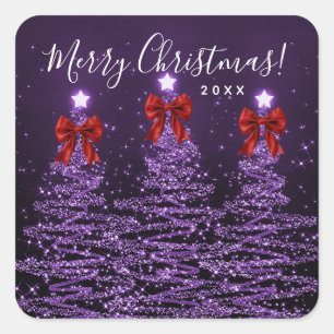 Elegante Feiertags-Lila-Weihnachtsbäume Schleifen Quadratischer Aufkleber