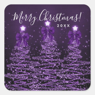 Elegante Feiertags-Lila-Weihnachtsbäume-Schleifen Quadratischer Aufkleber