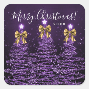 Elegante Feiertags-Lila-Weihnachtsbäume Schleifen Quadratischer Aufkleber
