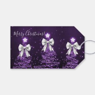 Elegante Feiertags-Lila-Weihnachtsbäume Silber Geschenkanhänger