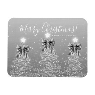 Elegante Feiertags-Silber-Weihnachtsbäume Gruß  Magnet