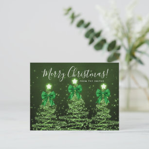 Elegante Feiertagsgrüne Weihnachtsbäume Schleifen Postkarte