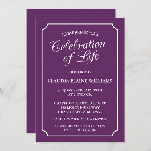 ELEGANTE FEIERUNG LEBENSGRUNDLEGENDER EINLADUNG (Vorne/Hinten)