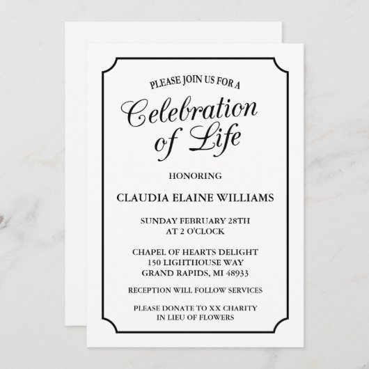 ELEGANTE FEIERUNG LEBENSGRUNDLEGENDER EINLADUNG (Vorne/Hinten)