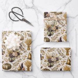 Elegante Feigen in altem Gold zum Thanksgiving Geschenkpapier Set