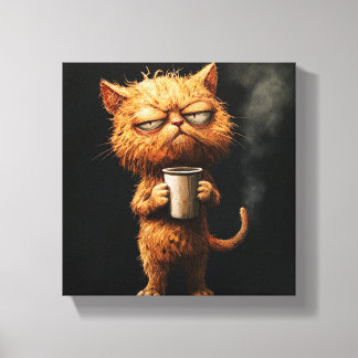 Elegante Feline mit einem Kaffee - Anspruchsvolle Leinwanddruck