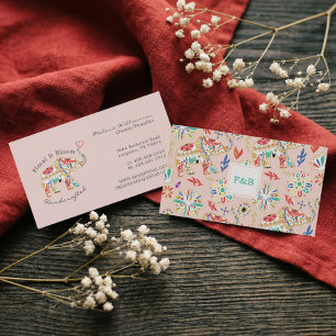 Elegante Feminine Blumendekoration Verziert Elefan Visitenkarte