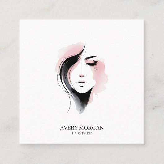 Elegante Feminine Face Line Kunst, Dichtung und Mu Quadratische Visitenkarte (Vorderseite)