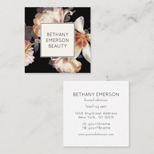 Elegante Feminine Floral Beauty Industry Quadratische Visitenkarte (Vorne/Hinten)