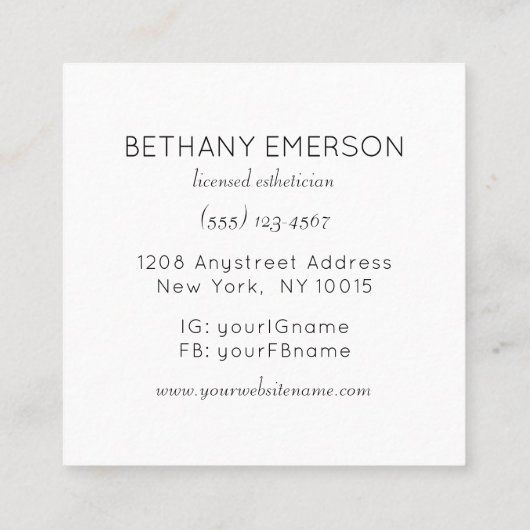 Elegante Feminine Floral Beauty Industry Quadratische Visitenkarte (Rückseite)